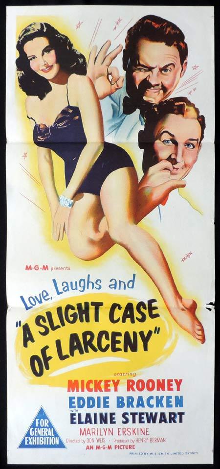 A SLIGHT CASE OF LARCENY Original Daybill Movie Poster Mickey Rooney