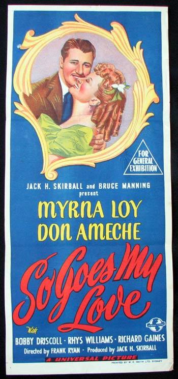 SO GOES MY LOVE Movie poster Don Ameche Myrna Loy