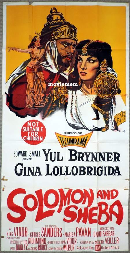 SOLOMON AND SHEBA Original 3 Sheet Movie Poster RAF Yul Brynner