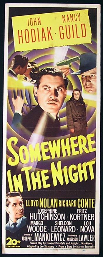 SOMEWHERE IN THE NIGHT Movie Poster 1946 Film Noir US Insert