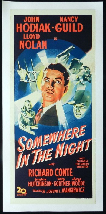 SOMEWHERE IN THE NIGHT Movie Poster 1946 Film Noir Linen Backed Daybill Movie Poster