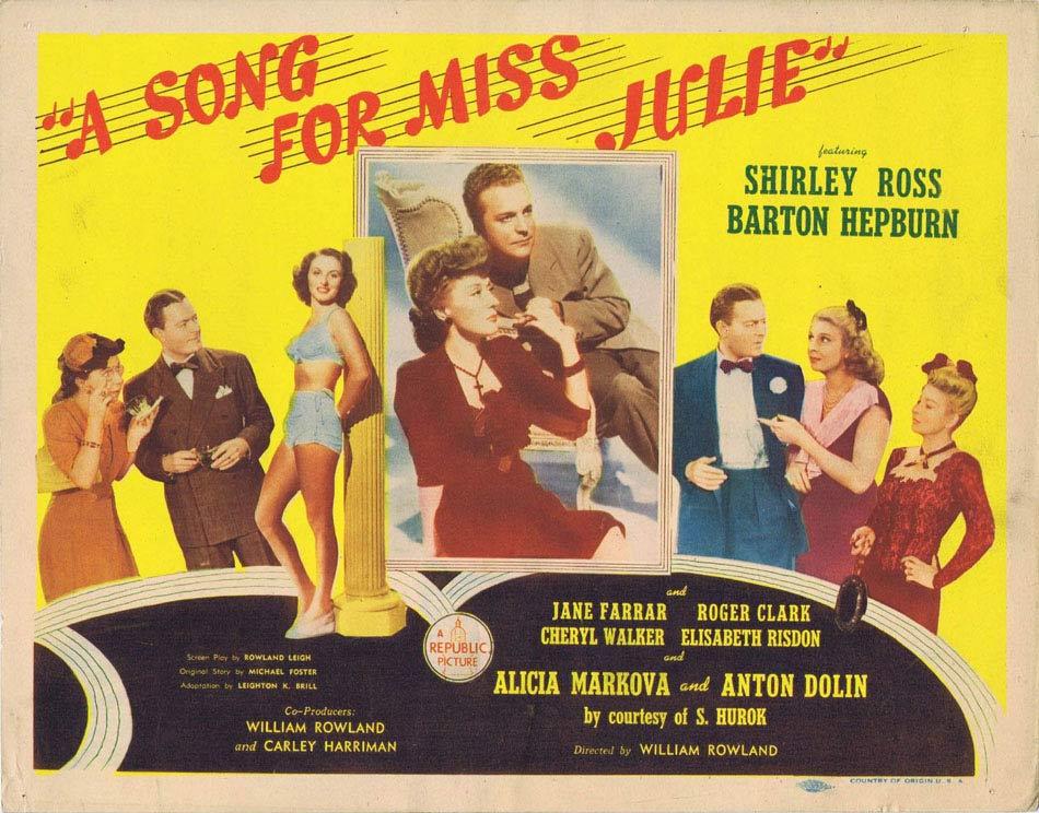 A SONG FOR MISS JULIE Title Lobby Card Shirley Ross Barton Hepburn