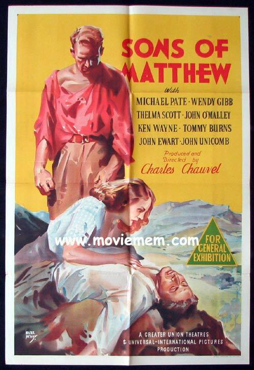 SONS OF MATTHEW Movie Poster 1949 Charles Chauvel RARE ORIGINAL one sheet