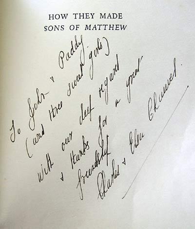 SONS OF MATTHEW 1949 Charles Chauvel RARE Autographed Book