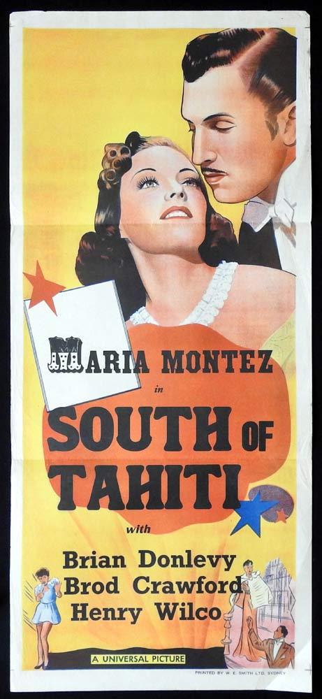 SOUTH OF TAHITI Original 40s Stock Daybill Movie Poster Maria Montez