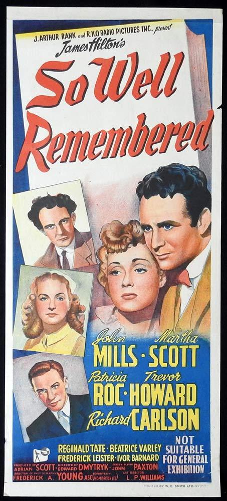 SO WELL REMEMBERED Original Daybill Movie poster John Mills Martha Scott