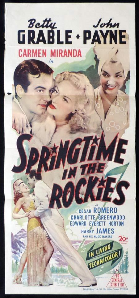 SPRINGTIME IN THE ROCKIES Original Daybill Movie Poster Betty Grable Carmen Miranda Marchant