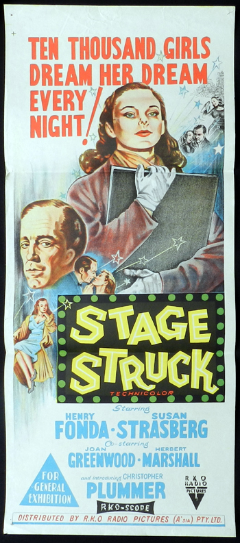 STAGE STRUCK Henry Fonda Susan Strasberg RKO RARE Daybill Movie poster