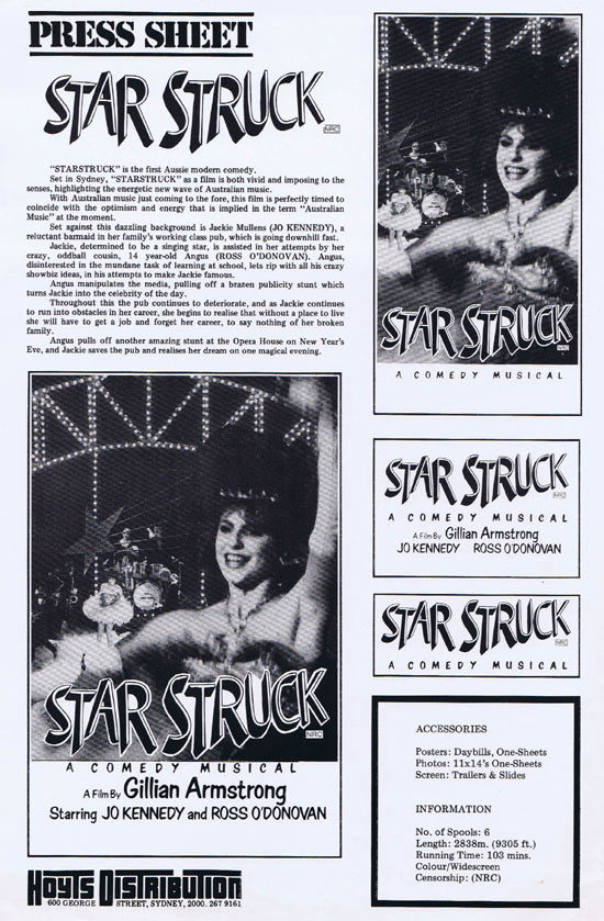 STARSTRUCK Rare AUSTRALIAN Movie Press Sheet