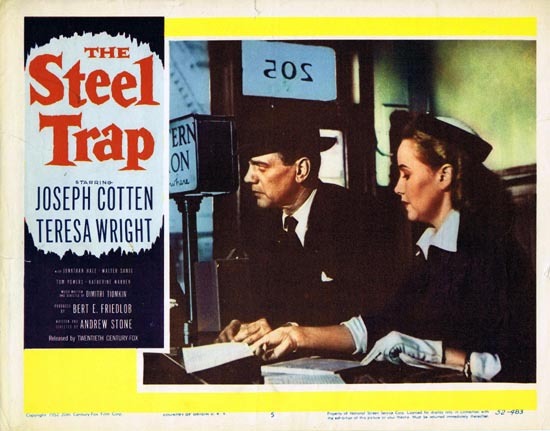 THE STEEL TRAP Lobby card 1952 Joseph Cotton Theresa Wright 5
