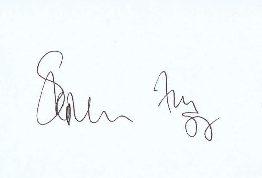 STEPHEN FRY Autographed Index Card
