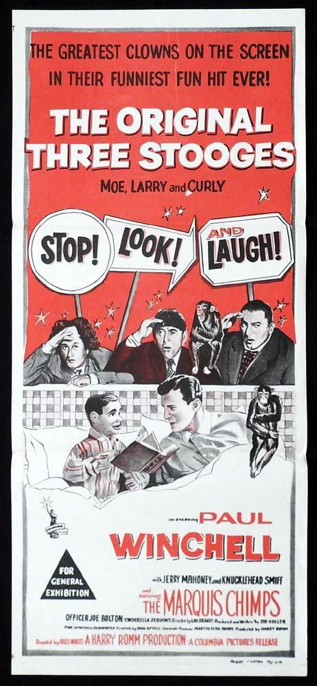 STOP LOOK AND LAUGH The Three Stooges Rare Daybill Movie poster Moe Larry Curly