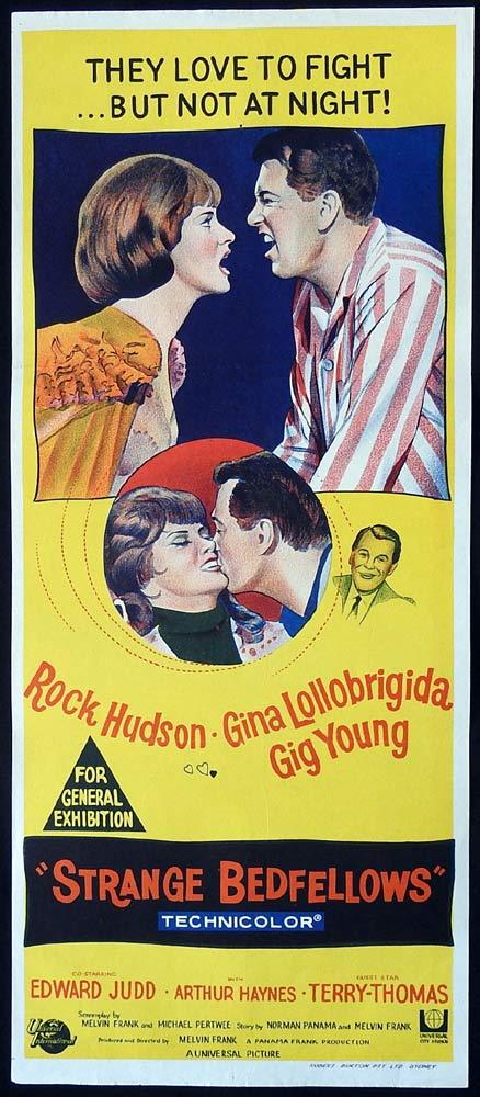 STRANGE BEDFELLOWS Original Daybill Movie Poster Rock Hudson Gina Lollobrigida