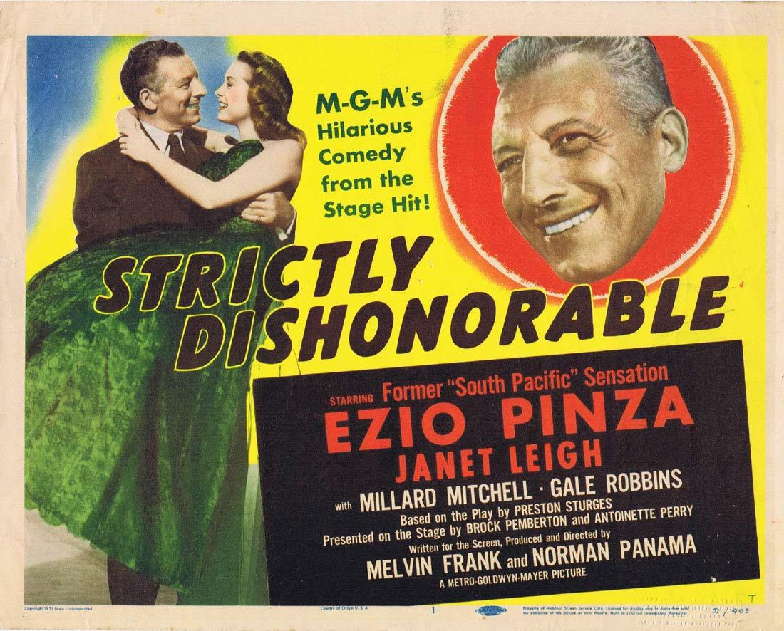 STRICTLY DISHONORABLE 1951 Ezio Pinza Title Lobby card