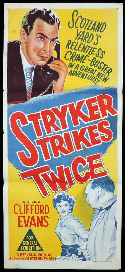 STRYKER STRIKES TWICE Daybill Movie Poster Scotland Yard Film Noir CLifford Evans