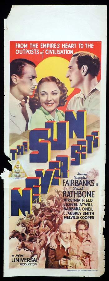 THE SUN NEVER SETS Long Daybill Movie poster 1939 Basil Rathbone Douglas Fairbanks