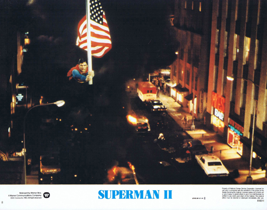 SUPERMAN II 1980 Christopher Reeve ORIGINAL US Lobby Card 8 Stars and Stripes