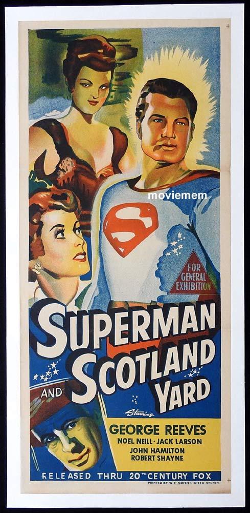 SUPERMAN AND SCOTLAND YARD Original LINEN BACKED Daybill Movie Poster George Reeves