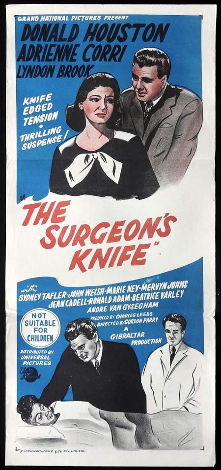 THE SURGEONS KNIFE Original Daybill Movie Poster Donald Houston Adrienne Corri