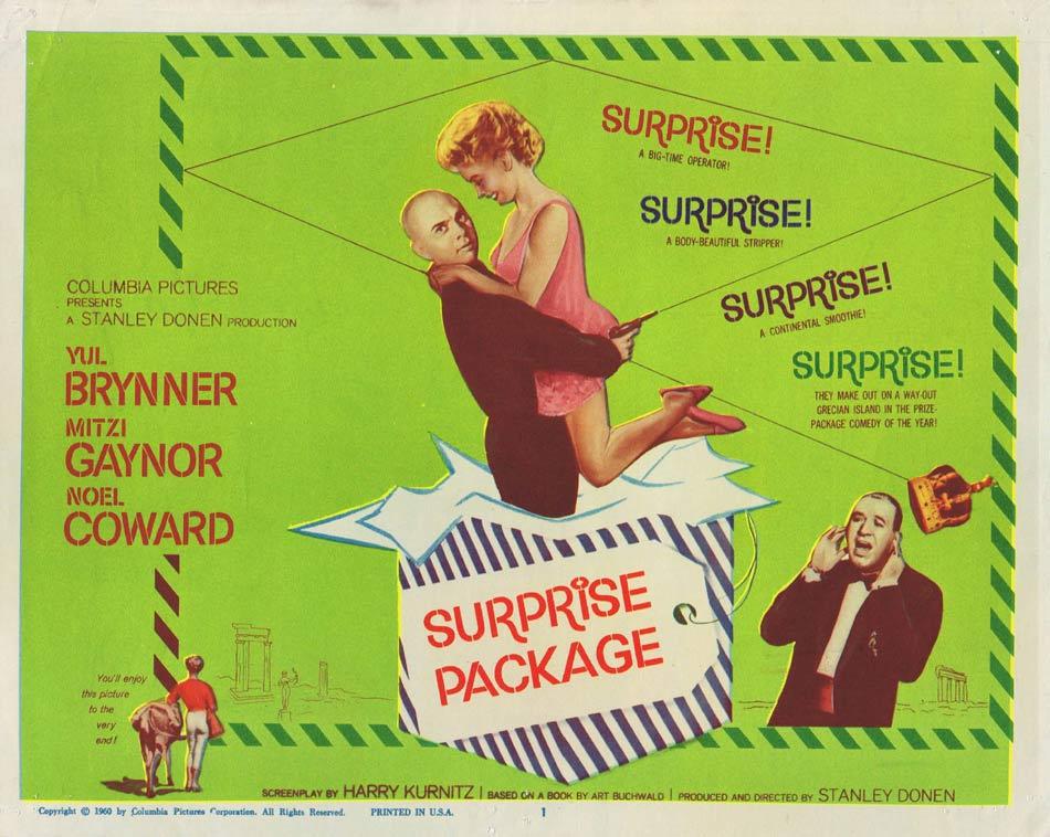 SURPRISE PACKAGE Title Lobby Card Yul Brynner Mitzi Gaynor
