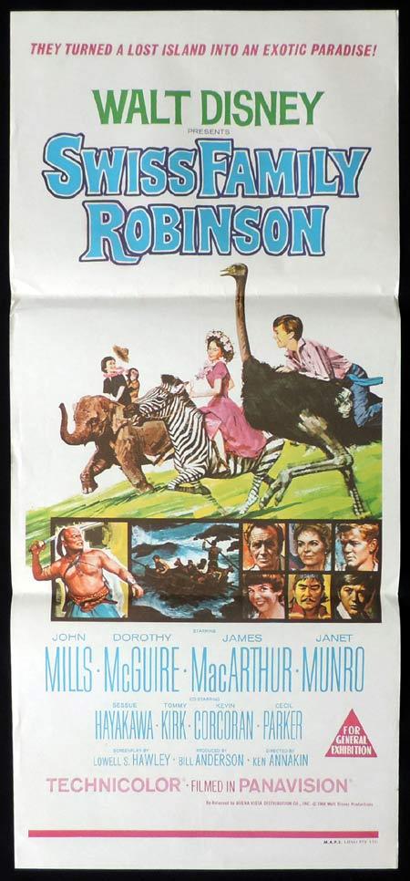 SWISS FAMILY ROBINSON Original Daybill Movie Poster Walt Disney John Mills 68r