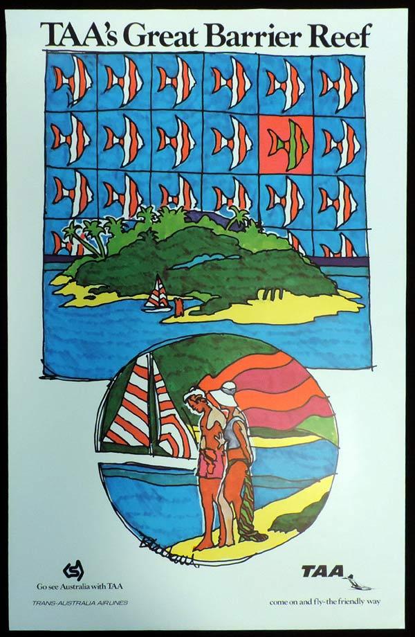 TAA GREAT BARRIER REEF Vintage Travel Poster  c.1967s