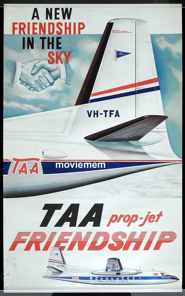 TAA Fokker Friendship Vintage AirlineTravel Poster  c.1950s