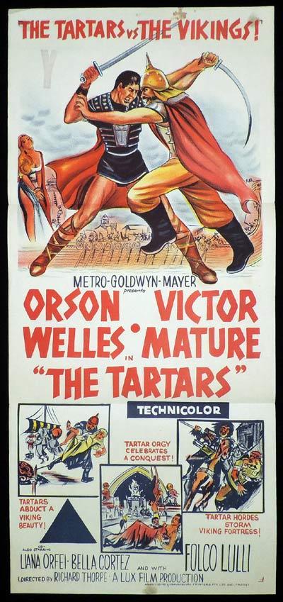 THE TARTARS Daybill Movie Poster Orson Welles Victor Mature Sword and Sandal