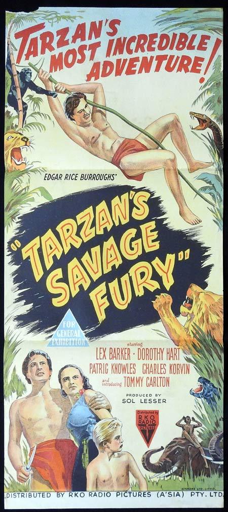 TARZAN’S SAVAGE FURY Daybill Movie poster 1952 Lex Barker