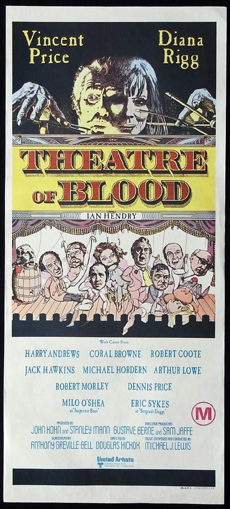 THEATRE OF BLOOD Original Daybill Movie Poster Vincent Price Diana Rigg