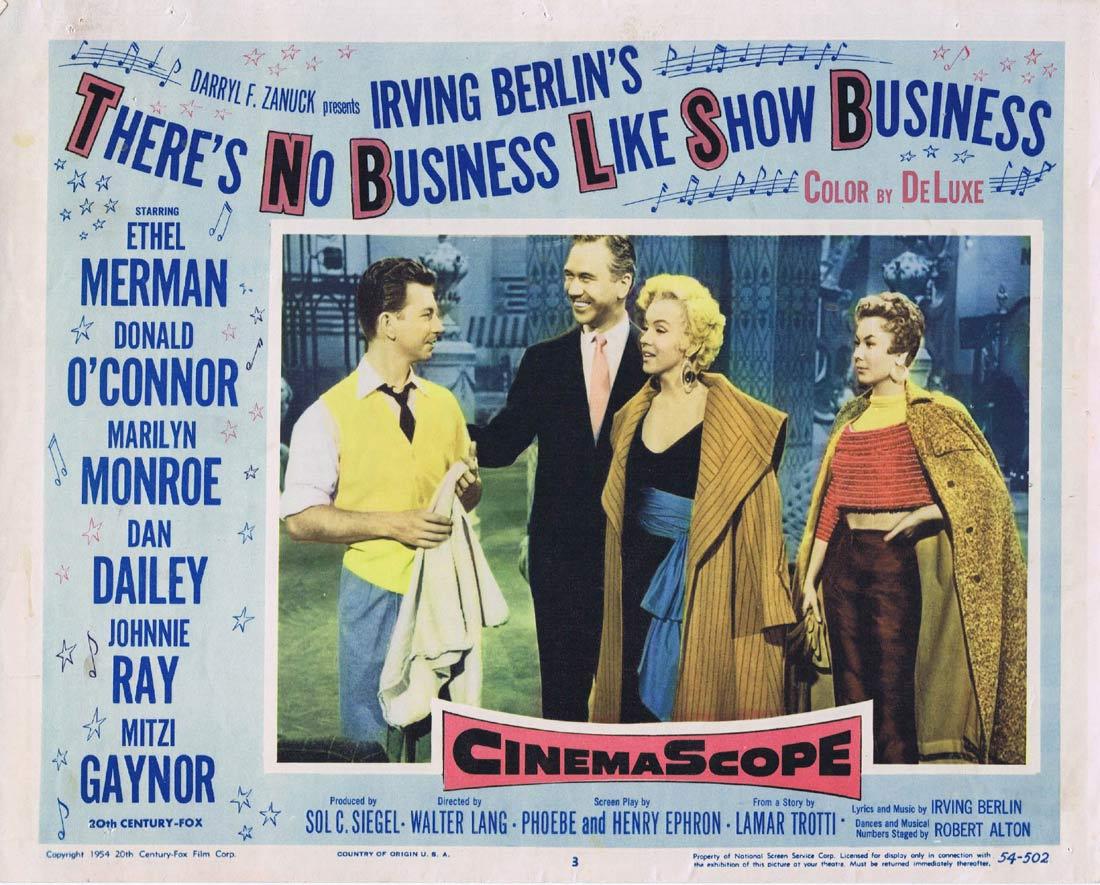 THERE’S NO BUSINESS LIKE SHOW BUSINESS Lobby Card 3 Ethel Merman Donald O’Connor Marilyn Monroe