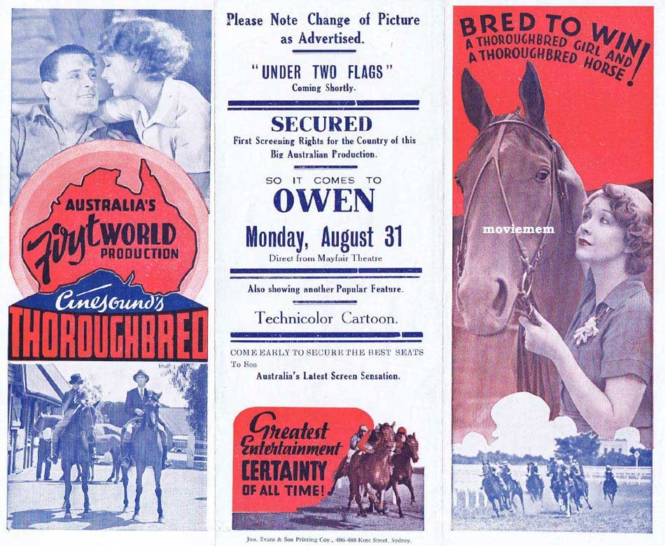 THOROUGHBRED Original Vintage Movie Herald KEN G.HALL Australian Cinema Classic
