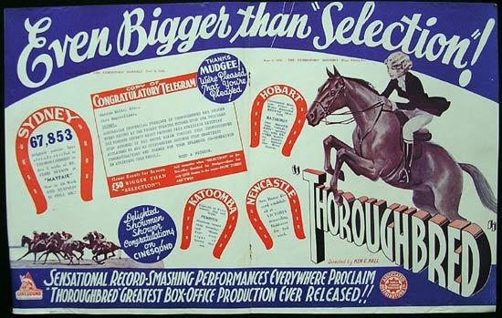 THOROUGHBRED 1936 Ken G Hall RARE Trade Advert poster