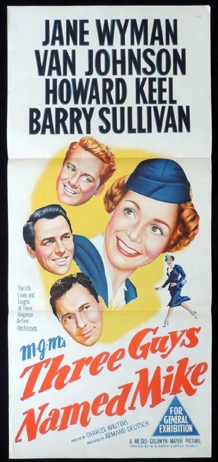 THREE GUYS NAMED MIKE Original Daybill Movie Poster Jane Wyman Van Johnson