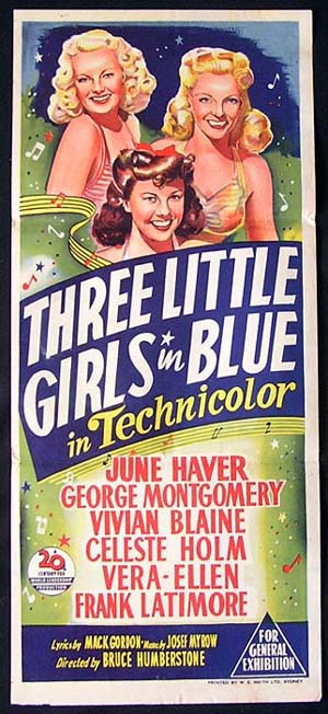 THREE LITTLE GIRLS IN BLUE Movie Poster 1946 June Haver RARE daybill