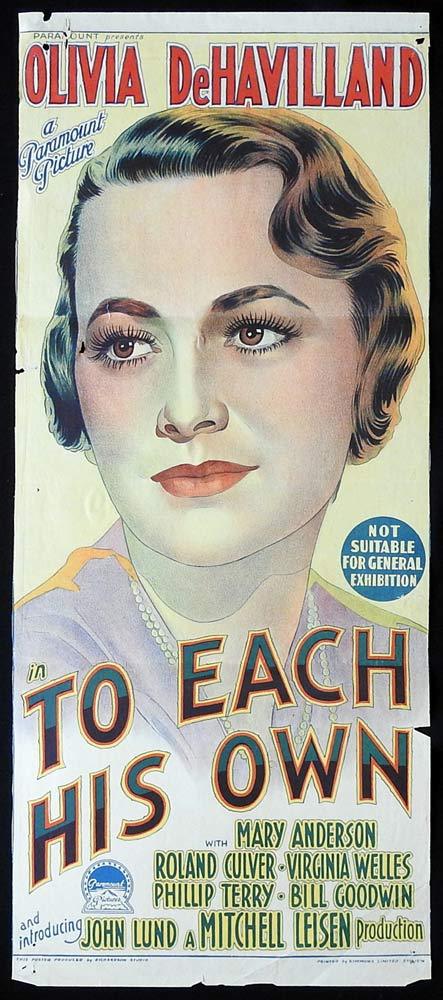 TO EACH HIS OWN Original Daybill Movie Poster Olivia DeHavilland Richardson Studio