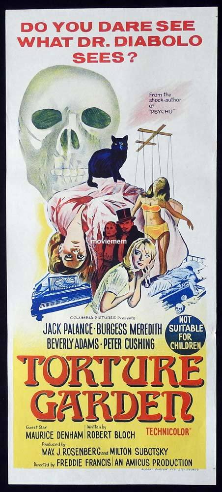 TORTURE GARDEN Original Daybill Movie poster Peter Cushing Jack Palance Horror