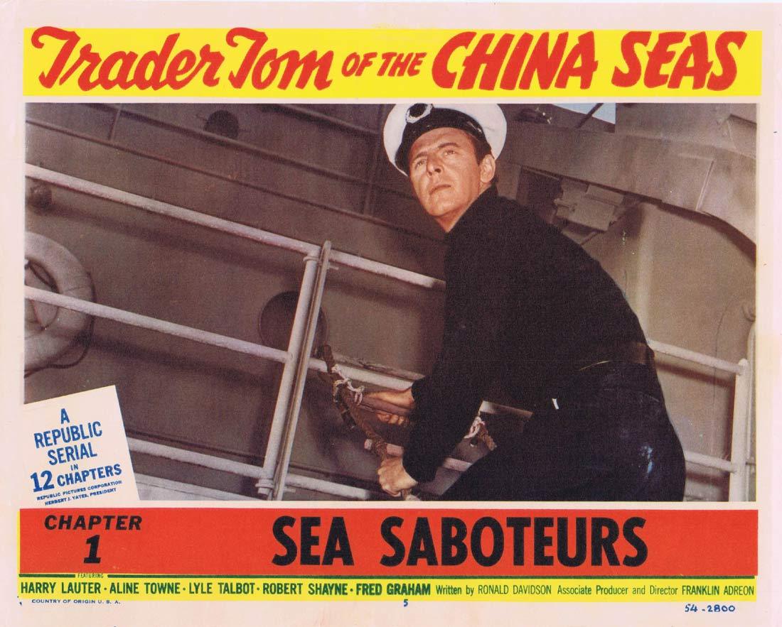 TRADER TOM OF THE CHINA SEAS Original Lobby Card 5 Republic Serial Chapt 1 Harry Lauter Aline Towne