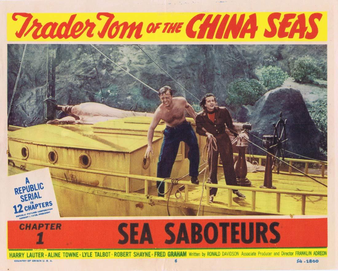 TRADER TOM OF THE CHINA SEAS Original Lobby Card 6 Republic Serial Chapt 1 Harry Lauter Aline Towne