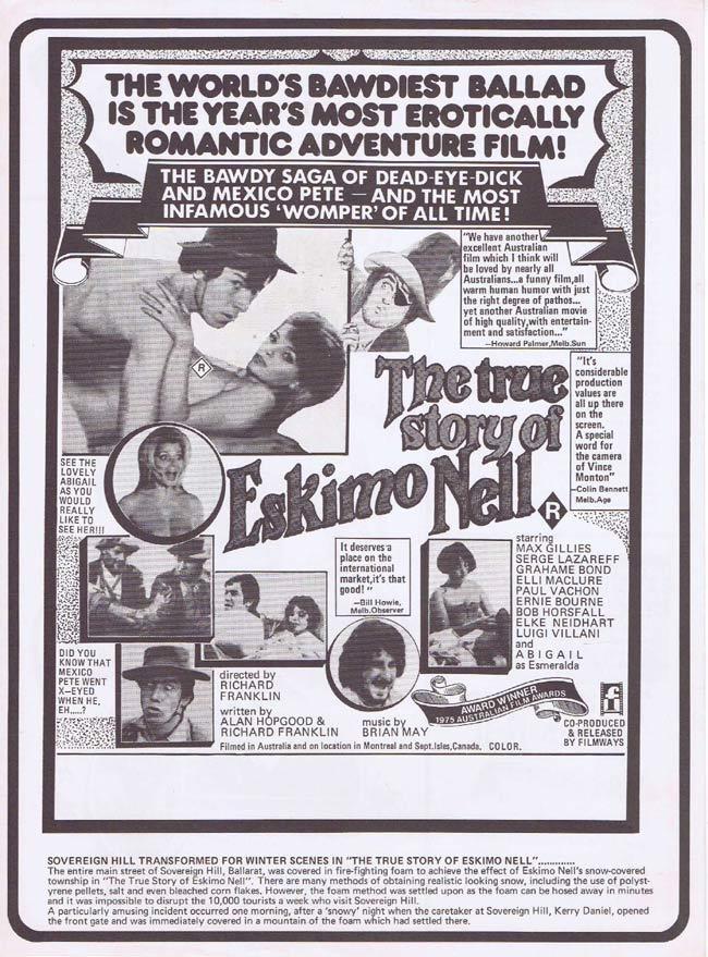 TRUE STORY OF ESKIMO NELL Rare AUSTRALIAN Movie Press Sheet Max Gillies