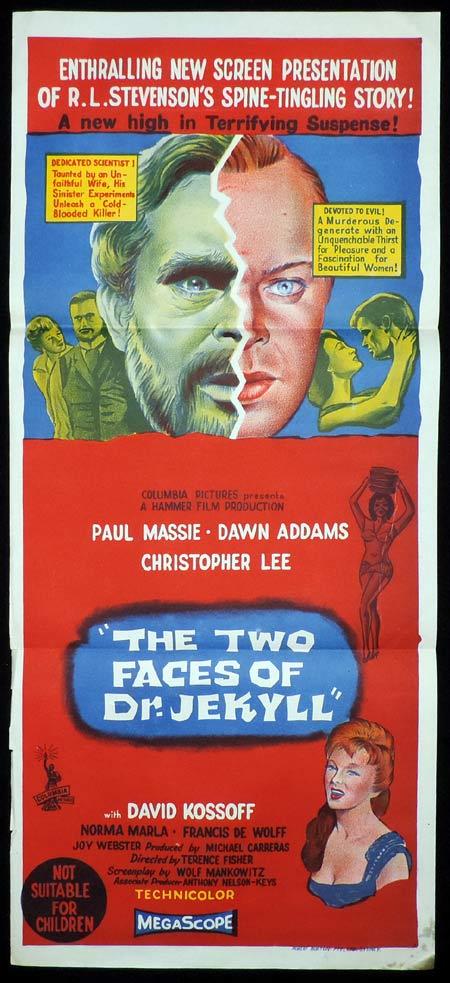 THE TWO FACES OF DR JEKYLL Original Daybill Movie Poster Hammer Horror Christopher Lee