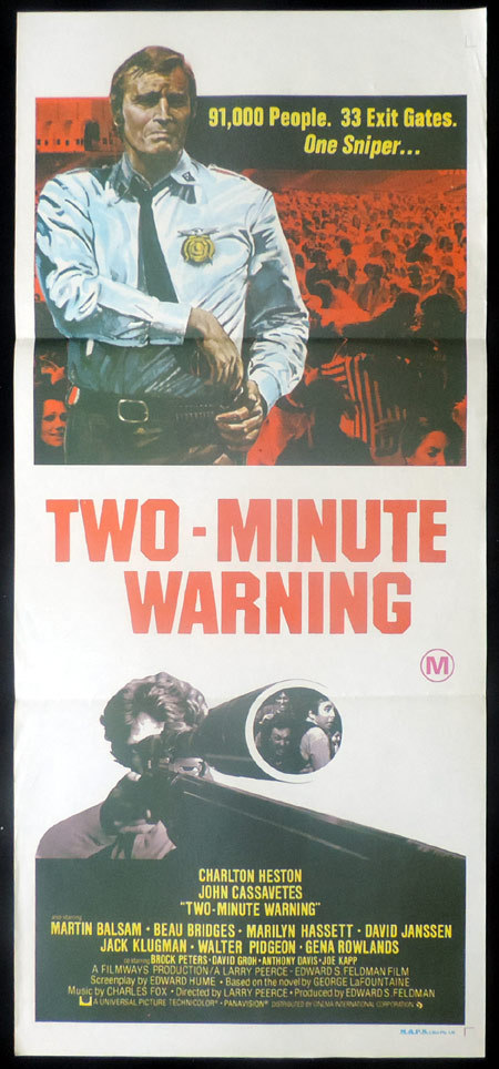 TWO MINUTE WARNING Original Daybill Movie Poster Charlton Heston John Cassavetes