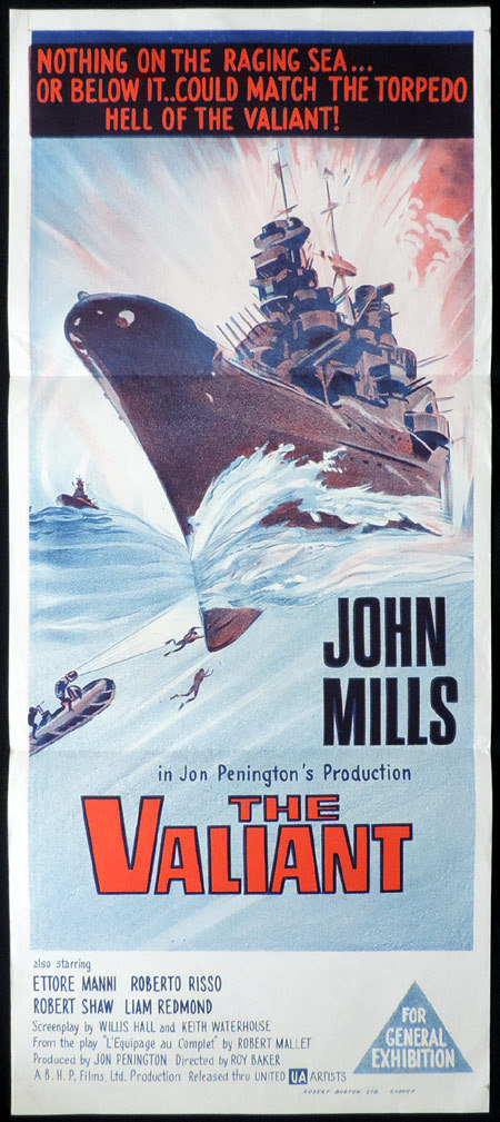 THE VALIANT Daybill Movie poster John Mills Hammer Film