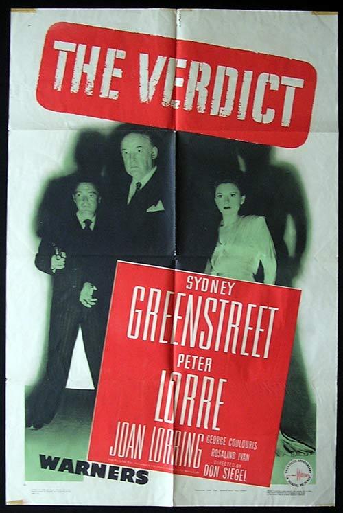 THE VERDICT Movie poster 1947 WARNER BROTHERS FILM NOIR US One sheet