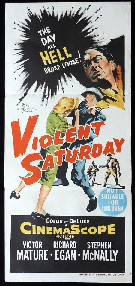 VIOLENT SATURDAY Original Daybill Movie Poster Victor Mature FILM NOIR Lee Marvin