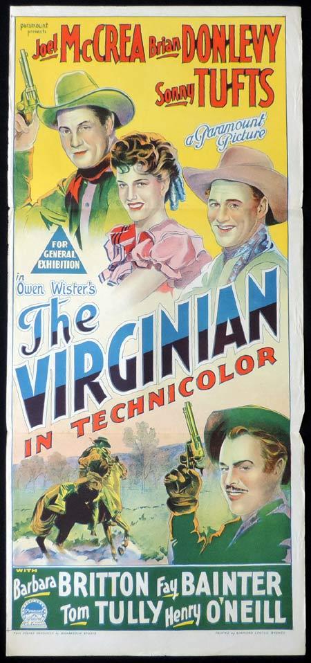 THE VIRGINIAN Original Daybill Movie Poster Joel McCrae Brian Donlevy Richardson Studio