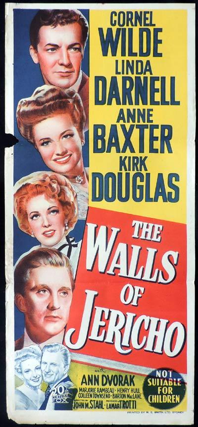 THE WALLS OF JERICHO Daybill Movie Poster Kirk Douglas Linda Darnell