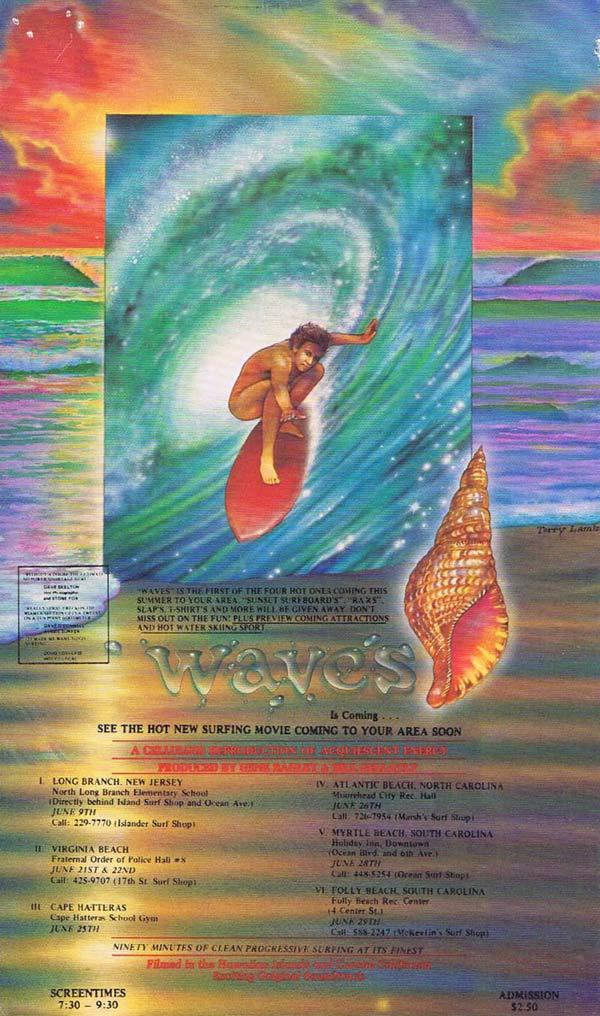 WAVES Rare Surfing Movie Flyer Hawaii Califormia