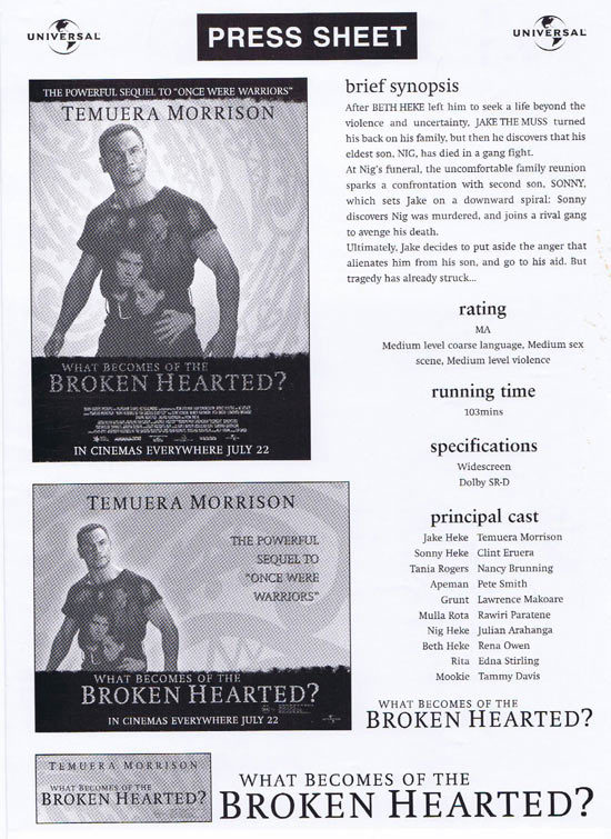 WHAT BECOMES OF THE BROKEN HEARTED Rare AUSTRALIAN Movie Press Sheet