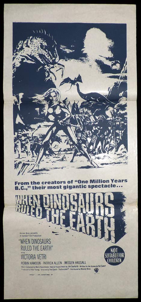 WHEN DINOSAURS RULED THE EARTH Original Daybill Movie Poster  Victoria Vetri Hammer BW